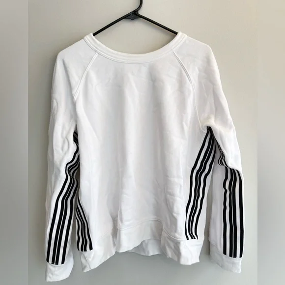 Athleta White Pullover Sweatshirt Women’s Size Large, Black Stripe Casual Lounge - Picture 3 of 8